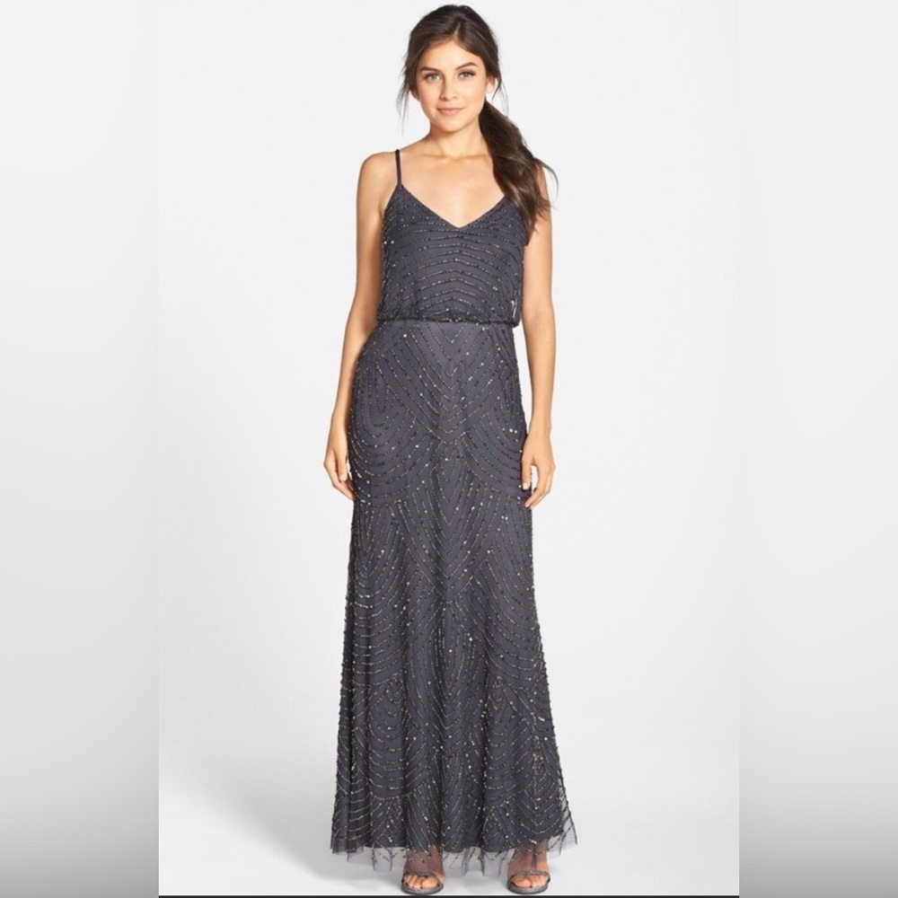 Adrianna Papell Beaded Gown in gunmetal size 4